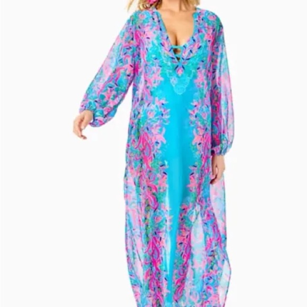 NWT Lilly Pulitzer Frey Cover Up Long Sleeve V-Neck & High Slit L/XL